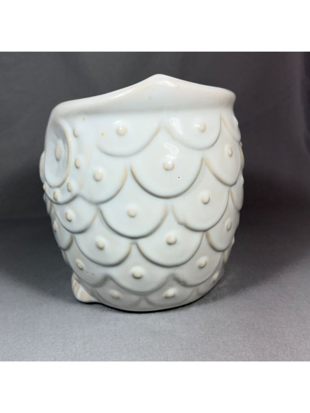 White Ceramic Owl Utensil Holder Crock Embossed Boho Farmhouse Kitchen Decor - Picture 4 of 16